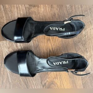 Prada Kitten Heel Pumps Size 5.5 Black Leather 2” Heel Pointed Toe Ankle Strap